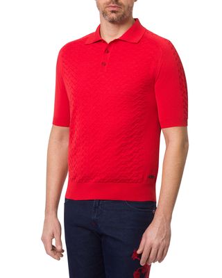 Men's Patterned Short-Sleeve Polo Sweater