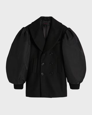 Men's Peacoat with Puffed Satin Sleeves