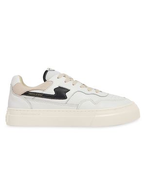 Men's Pearl S-Strike Contrast Detailing Leather Sneakers - White Black - Size 13 - White Black - Size 13