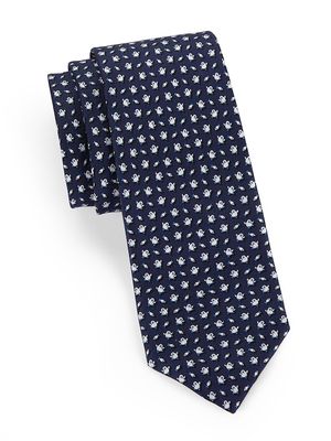 Men's Penguin Print Silk Tie - Navy