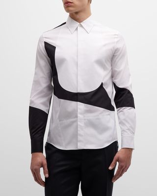 Men's Pieced Colorblock Tuxedo Shirt