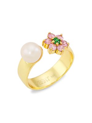 Men's Pink & Green Flower Freshwater Pea Ring - Yellow Gold - Size 10