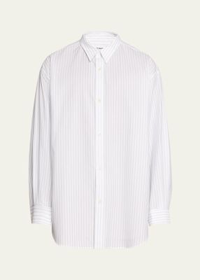 Men's Pinstripe Poplin Oversized Sport Shirt