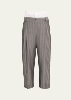 Men's Pinstripe Wool Boxer Trousers