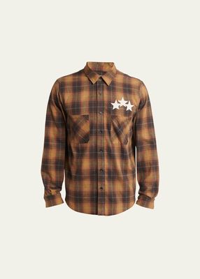 Men's Plaid Cotton Flannel Star Applique Shirt