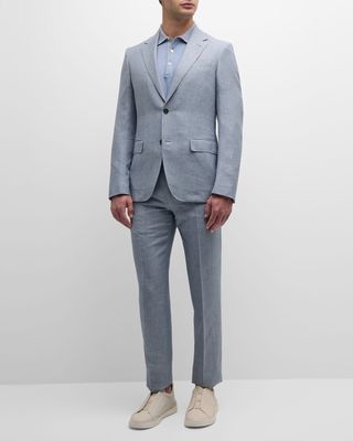 Men's Plaid Crossover Wool Linen Suit