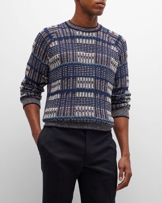 Men's Plaid Knit Crewneck Sweater