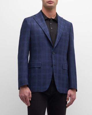Men's Plaid Silk-Wool Sport Coat