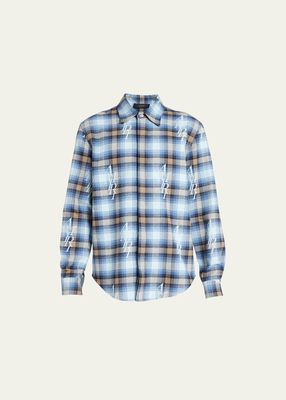 Men's Plaid Staggered Logo Button-Down Shirt