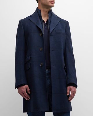 Men's Plaid Wool-Cashmere Topcoat