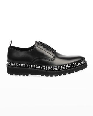 Men's Plain-Toe Studded Leather Derby Shoes