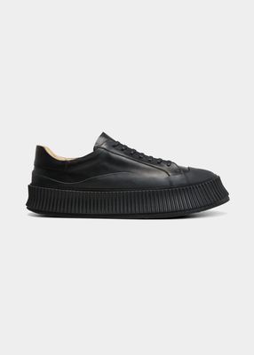 Men's Platform Ribbed-Sole Leather Low-Top Sneakers
