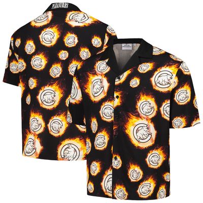 Men's PLEASURES Black Chicago Cubs Flame Fireball Button-Up Shirt