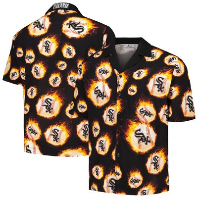 Men's PLEASURES Black Chicago White Sox Flame Fireball Button-Up Shirt