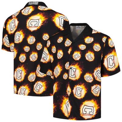 Men's PLEASURES Black Cleveland Guardians Flame Fireball Button-Up Shirt