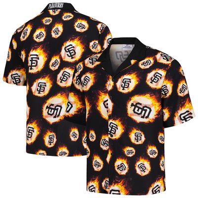 Men's PLEASURES Black San Francisco Giants Flame Fireball Button-Up Shirt