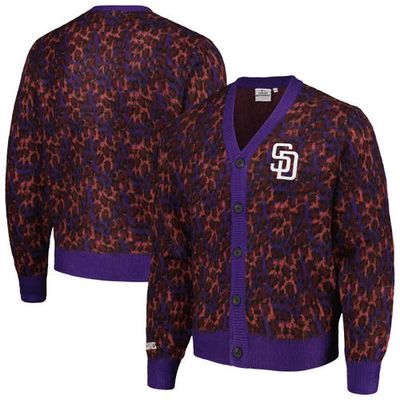 Men's PLEASURES Purple San Diego Padres Cheetah Cardigan Button-Up Sweater