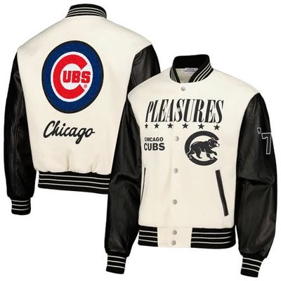 Men's PLEASURES White Chicago Cubs Full-Snap Varsity Jacket