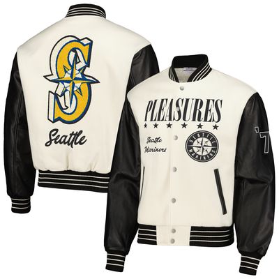 Men's PLEASURES White Seattle Mariners Full-Snap Varsity Jacket