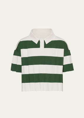 Men's Pleated Block Stripe Polo Shirt