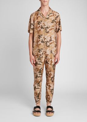Men's Pleated Camo Silk Pants