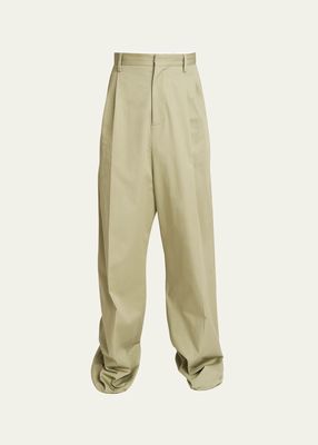 Men's Pleated Loose Cotton-Blend Trousers