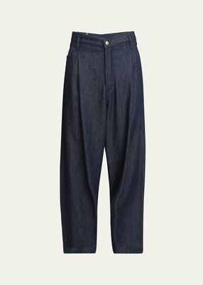 Men's Pleated Loose-Fit Jeans