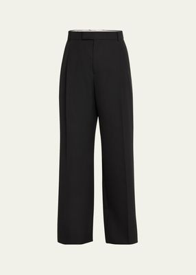 Men's Pleated Loose-Fit Twill Trousers