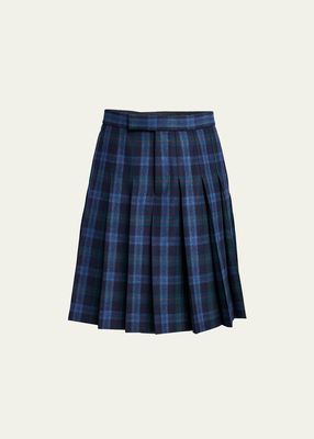 Men's Pleated Plaid Flannel Skirt