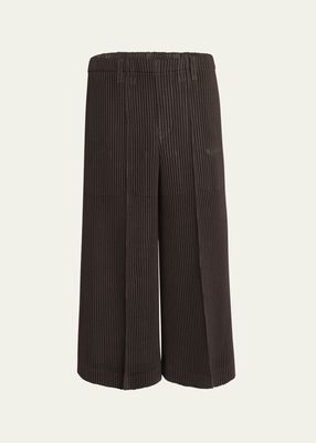 Men's Pleated Polyester Cropped Pants