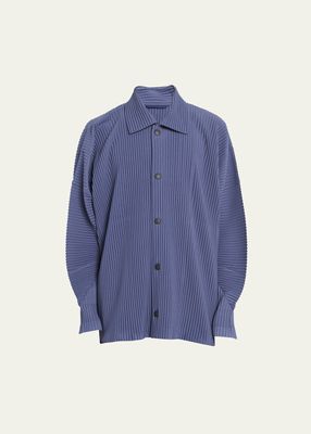 Men's Pleated Snap-Front Overshirt