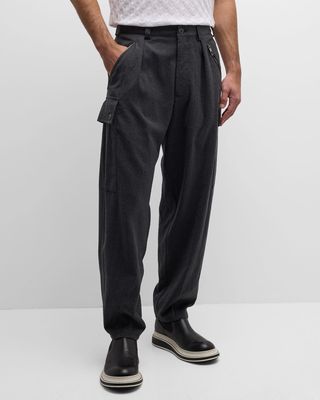 Men's Pleated Wool Cargo Trousers