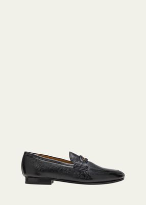 Men's Plume Leather Penny Loafers with Logo Chain