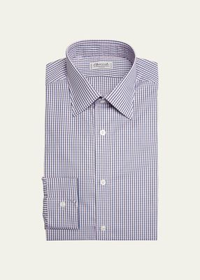 Men's Point Collar Check-Print Dress Shirt
