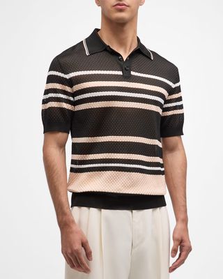 Men's Pointelle Striped Polo Shirt