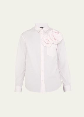 Men's Poplin Pressed Rose Applique Sport Shirt