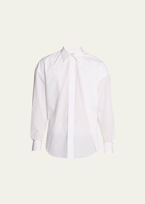 Men's Poplin Sport Shirt with Diagonal Pleating