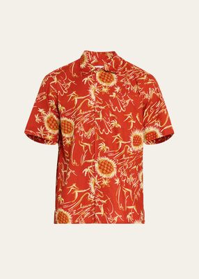 Men's Printed Cotton Short-Sleeve Shirt