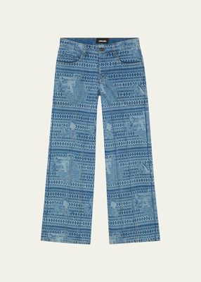 Men's Printed Denim Wide Leg Jeans