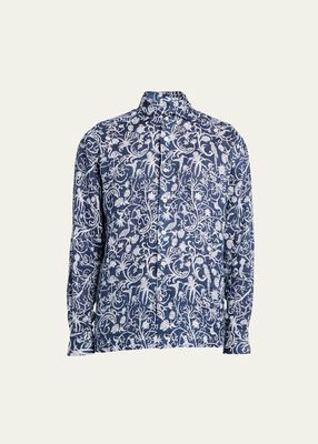 Men's Printed Linen Casual Button-Down Shirt