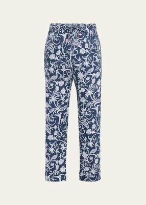 Men's Printed Linen Relaxed-Fit Pull-On Pants