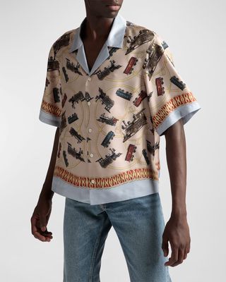 Men's Printed Silk Camp Shirt