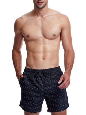 Men's Printed Swim Shorts - Black White - Size Large - Black White - Size Large