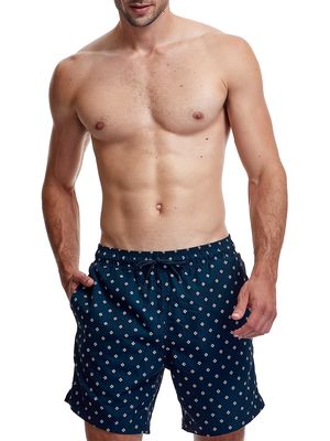 Men's Printed Swim Shorts - Navy Khaki - Size Small - Navy Khaki - Size Small