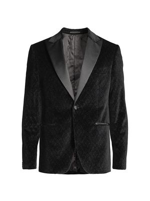 Men's Printed Velvet Dinner Jacket - Black - Size 40 - Black - Size 40