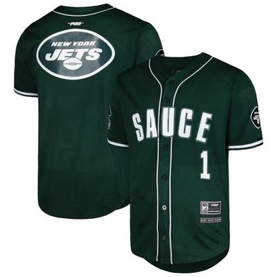 Men's Pro Standard Ahmad Sauce Gardner Green New York Jets Mesh Baseball Button-Up T-Shirt