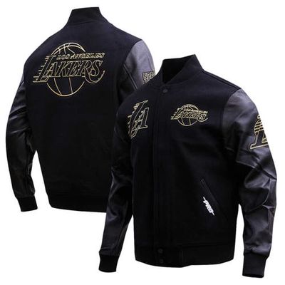 Men's Pro Standard Black Los Angeles Lakers Gold Stitch Varsity Jacket