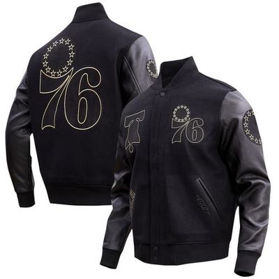 Men's Pro Standard Black Philadelphia 76ers Gold Stitch Varsity Jacket