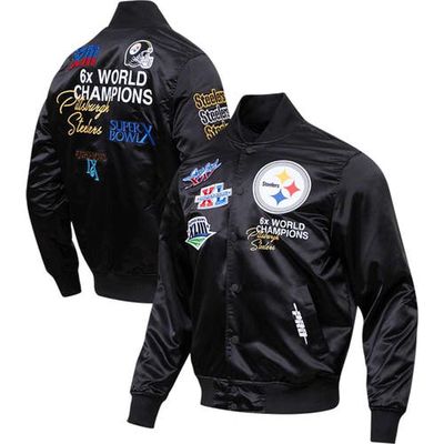 Men's Pro Standard Black Pittsburgh Steelers 6x Super Bowl Champions Satin Full-Snap Varsity Jacket