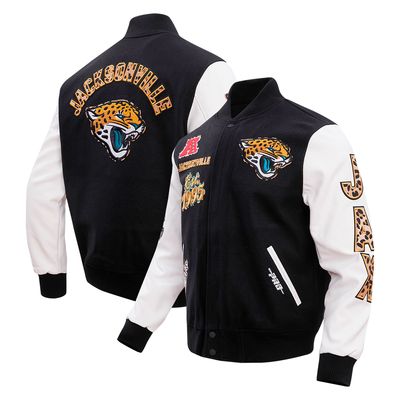 Men's Pro Standard Black/White Jacksonville Jaguars Animal Print Varsity Jacket